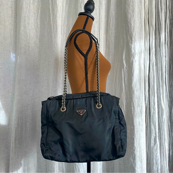 Prada Handbags - Vintage 90s PRADA Nylon & Leather Bag with Chain Strap